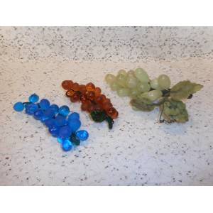 3 Bunches of Vintage Glass Grapes - Green, Amber/Brown, Aqua/Blue   253792341197